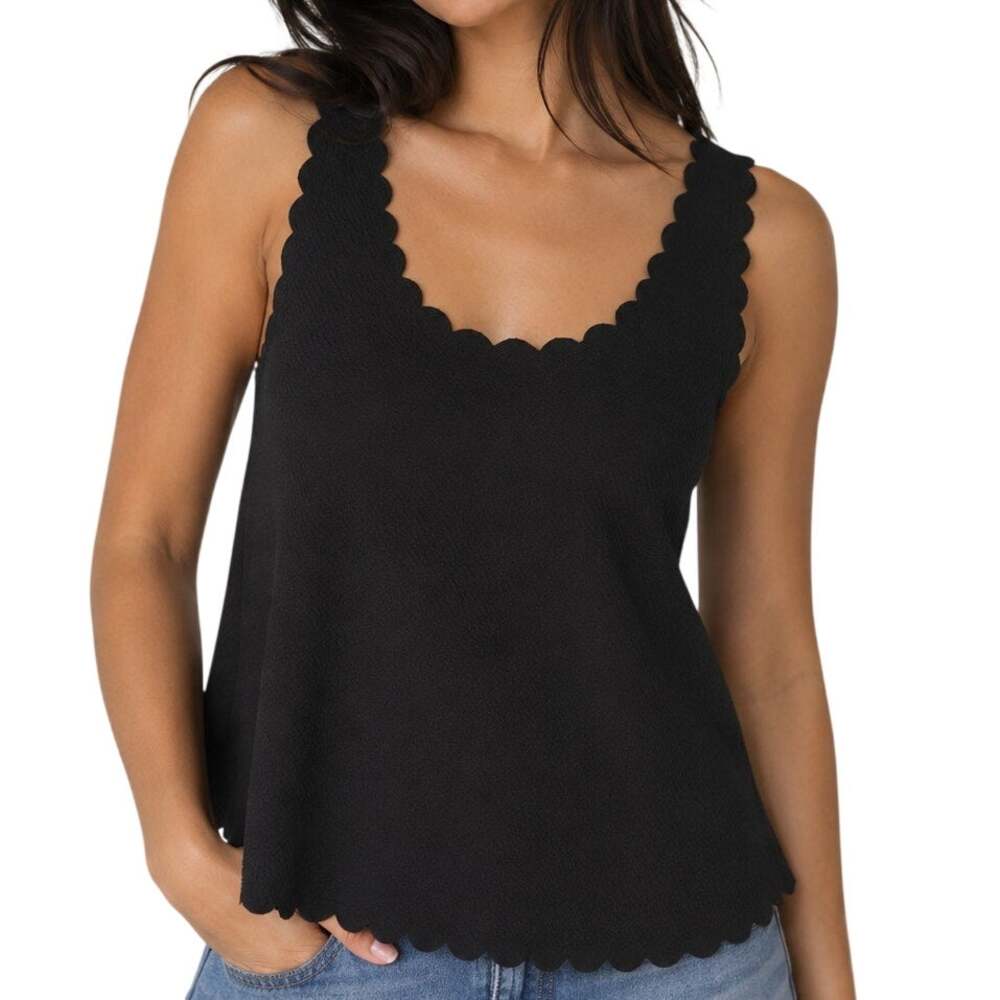 Black Scalloped Tank Top Small Coquette Clean Girl Basic
